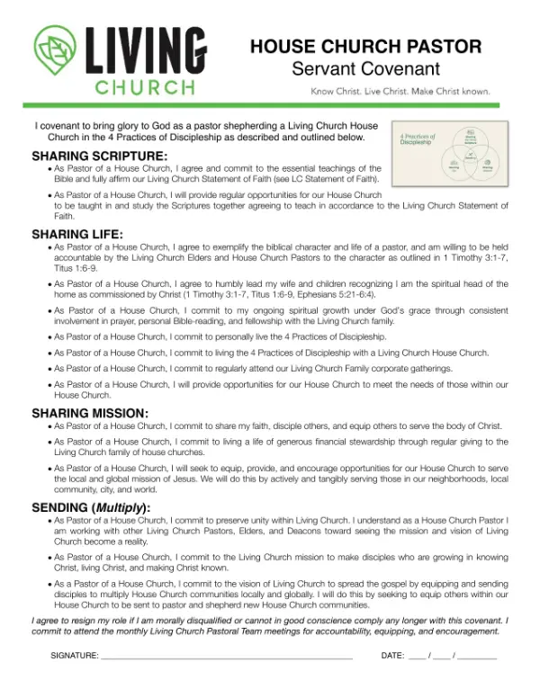 House Church Pastor - Servant Covenant Form