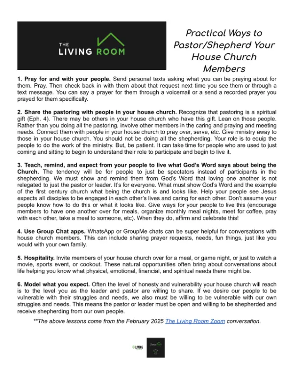 Practical Ways to Pastor & Shepherd Your House Church